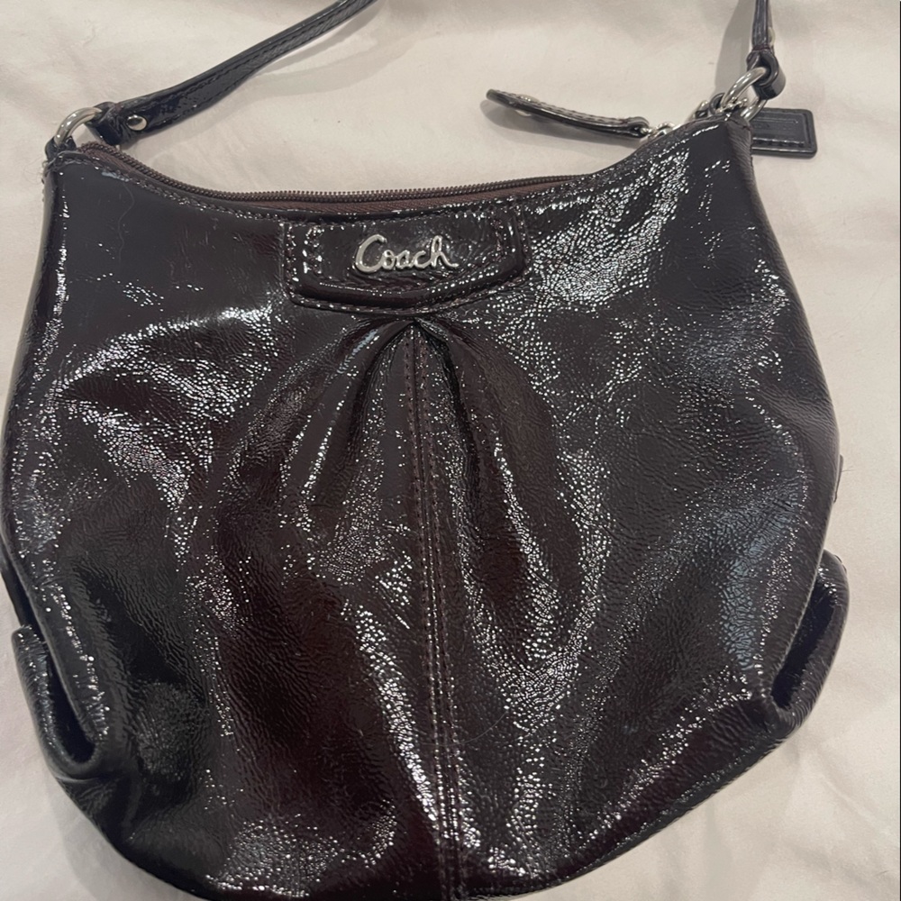 Coach brown shiny leather shoulder purse
